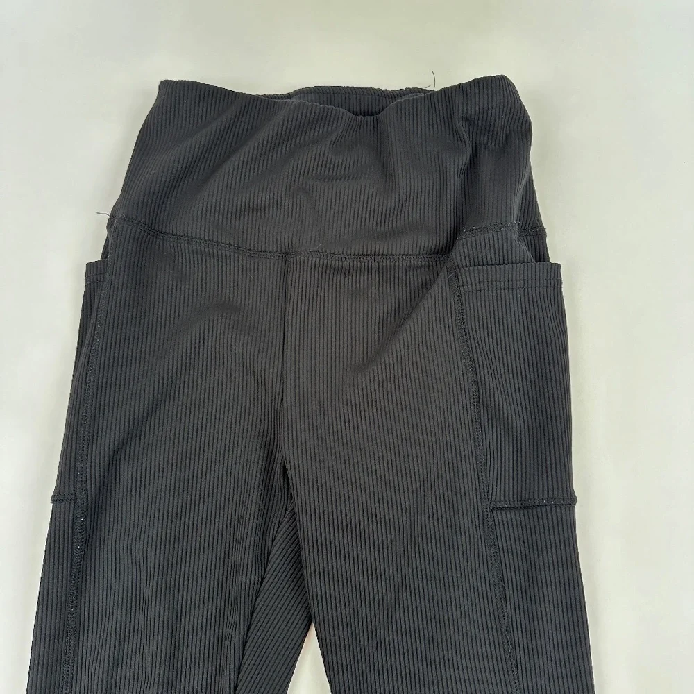 Leggings Womens Black Ribbed - Picture 2 of 9